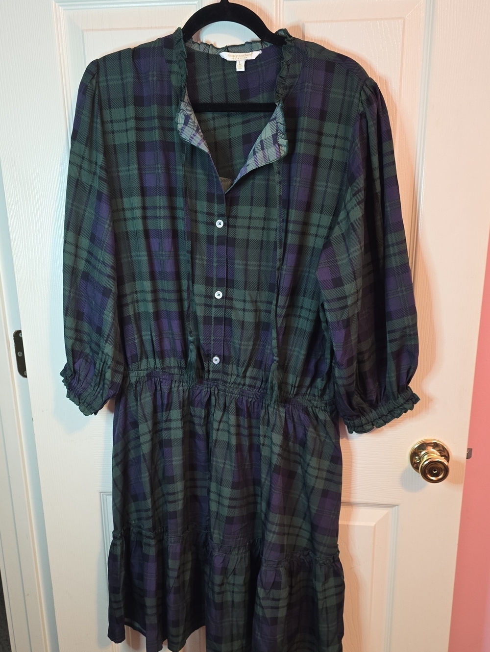 Simply Southern Green & Purple Plaid Midi Dress